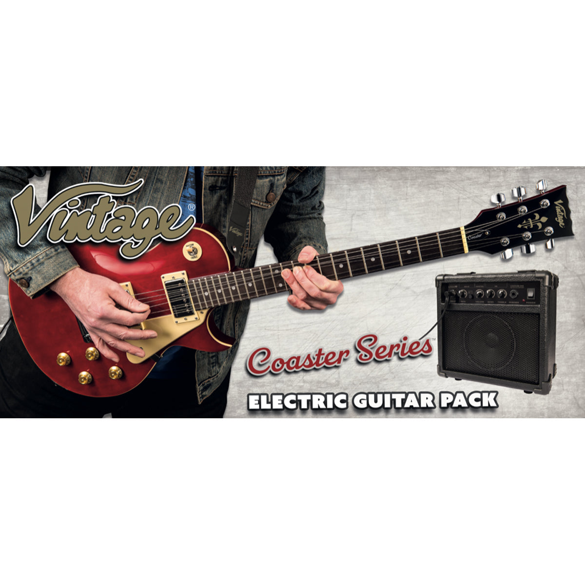 Vintage V10 Coaster Series Electric Guitar Pack | Left Hand Gloss Black