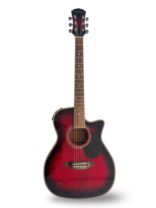 Freshman Red Burst Electro-Acoustic Guitar – Flamed Maple Cutaway