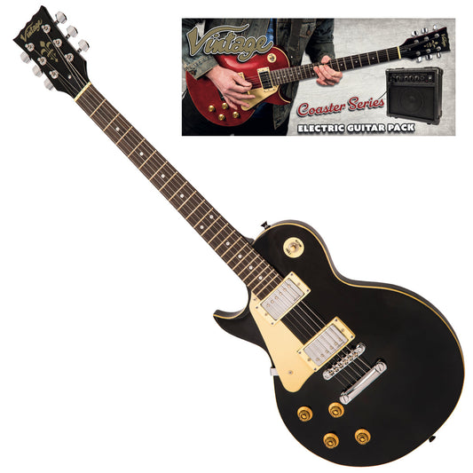 Vintage V10 Coaster Series Electric Guitar Pack | Left Hand Gloss Black
