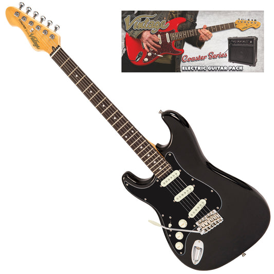 Vintage V60 Coaster Series Electric Guitar Pack | Left Hand Gloss Black