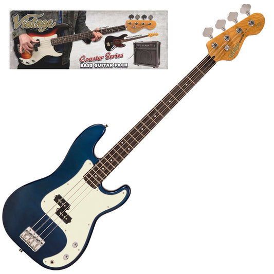 Vintage V40 Coaster Series Bass Guitar Pack | Candy Apple Blue